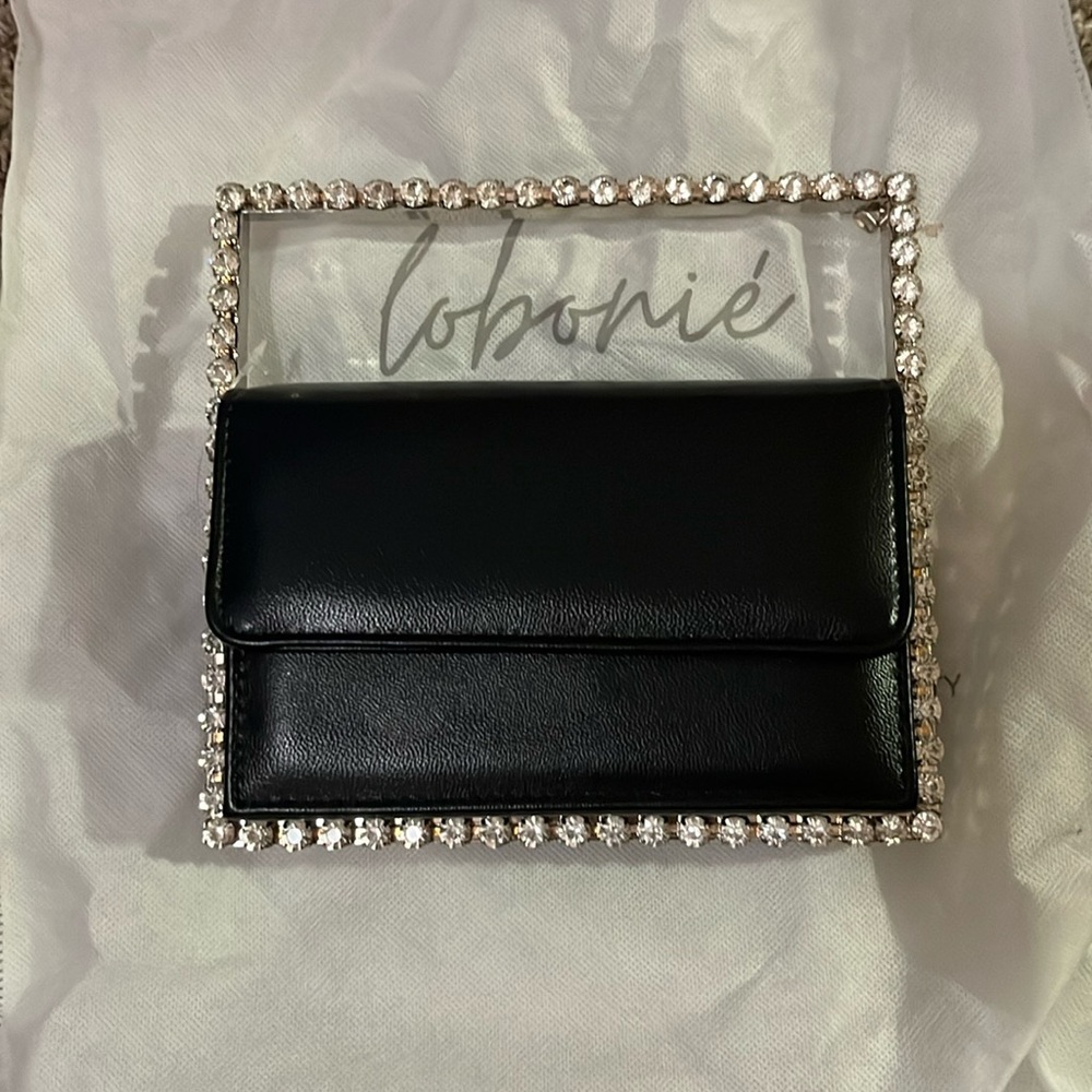 Lobonié Square Leather Bag crystal handle Clutch Bag
